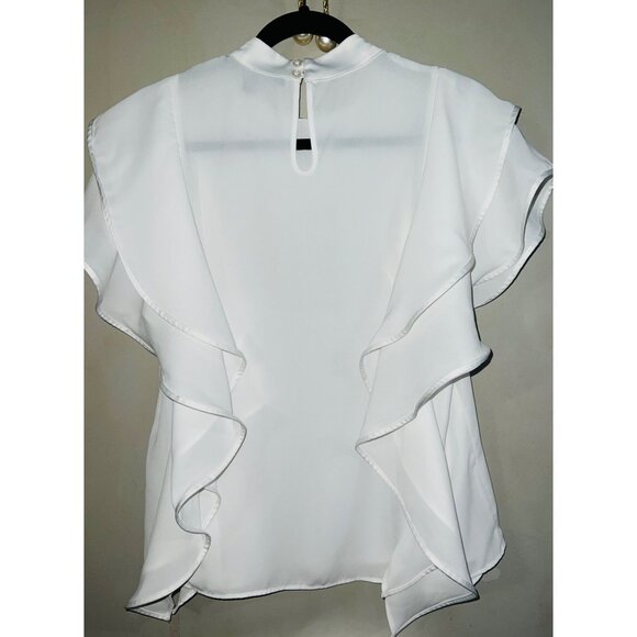 Marc New York Andrew Marc White Ruffled short sleeve Blouse S - Picture 2 of 3